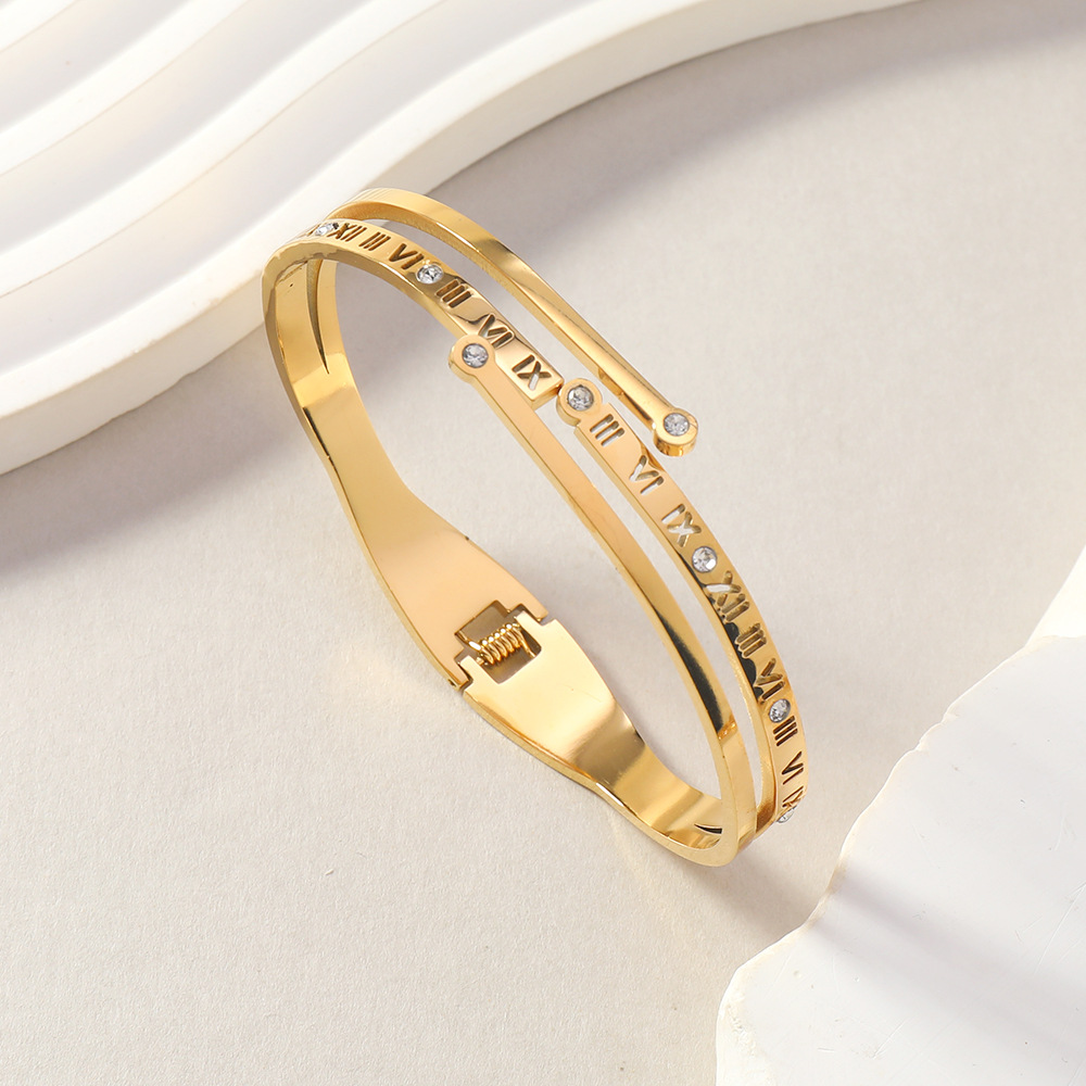 欧美跨境钛钢手镯女高级感时尚百搭罗马数字蛇镶钻手镯不锈钢饰品详情9