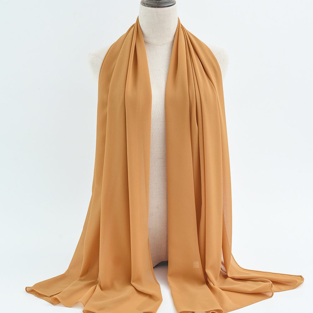 132S en stock solo color perla chiffon pañuelo de burbuja turbante para mujeres pañuelo largo bufanda seda para mujeres 70*180 oriente medio turbante pic 12