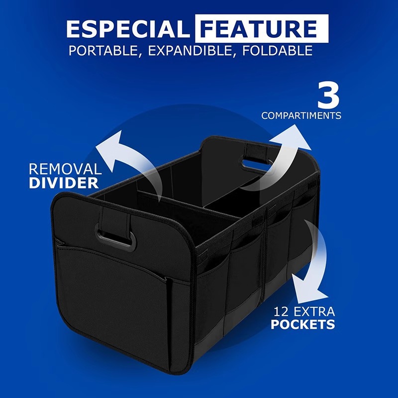 Car trunk storage box, Oxford cloth handle outdoor storage box, multi-functional folding car storage box pic 3