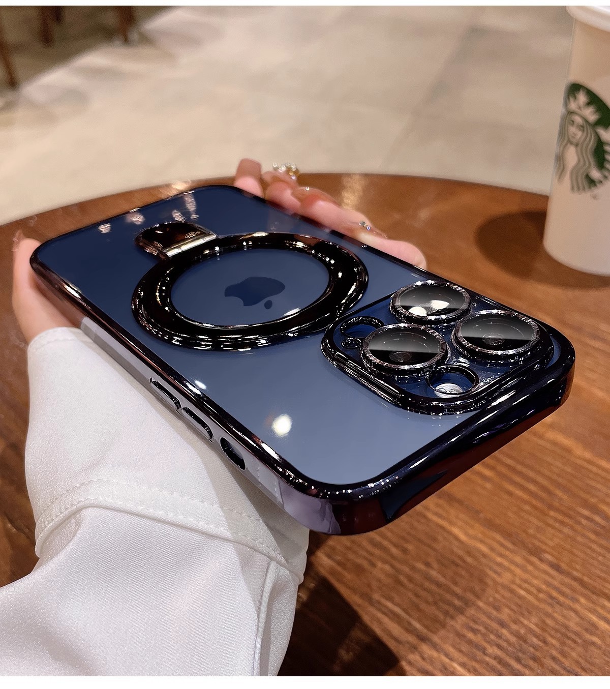 Magnetic support point bracket is suitable for iphone16promax phone cases and transparent anti-drop electroplated protective cases for Apple 15 pic 10
