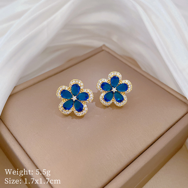 【钛钢】五叶花朵项链耳环套装轻奢微镶个性气质宴会耳饰项饰组合详情11