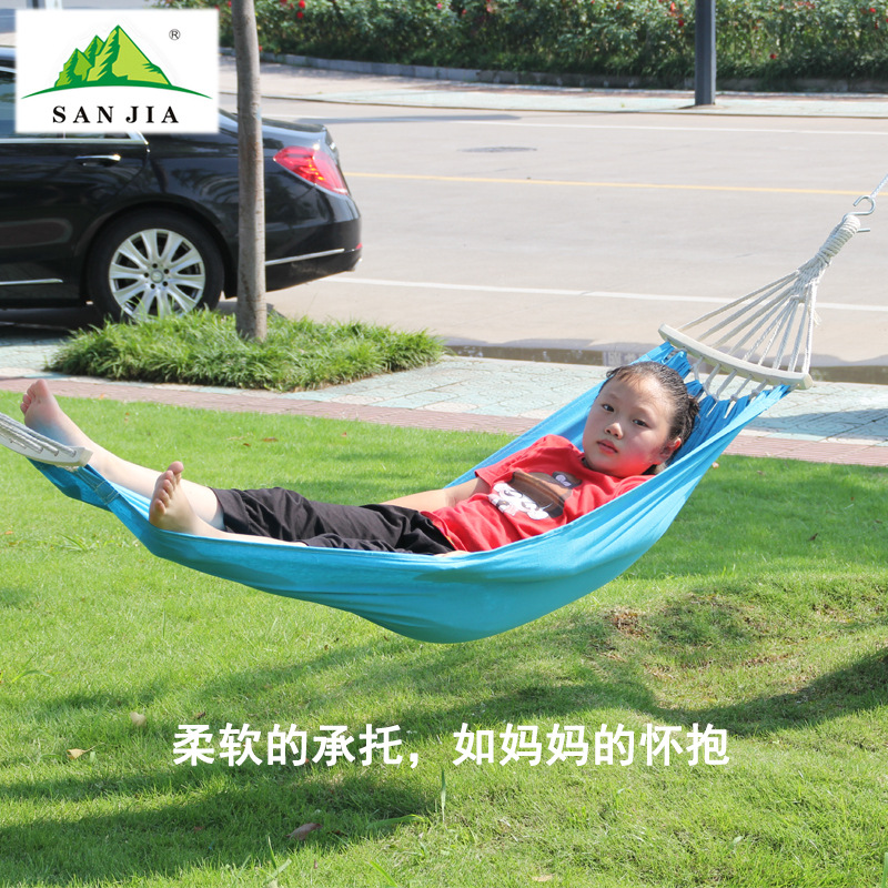 三佳户外吊床亲子游玩室内彩虹儿童吊床简约风带弯棒架批发悬挂式详情3
