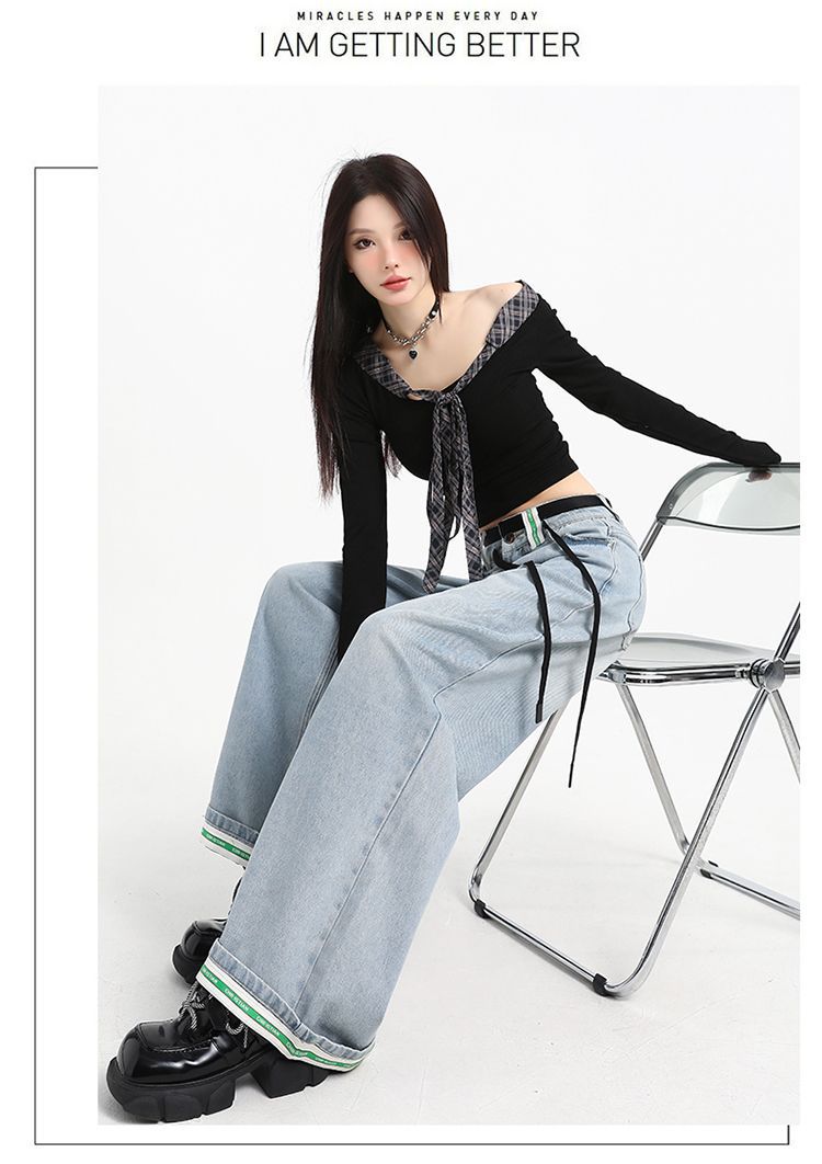 外贸牛仔阔腿裤女2026春装新款宽松高腰显瘦辣妹复古休闲直筒长裤详情15
