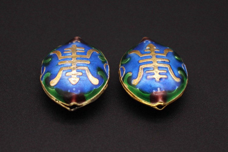 Traditional high-temperature enamel mechanism silver-blue ancient-style jewelry accessory, back cloud partition bead cloisonne 27*21 walnut longevity character pic 3