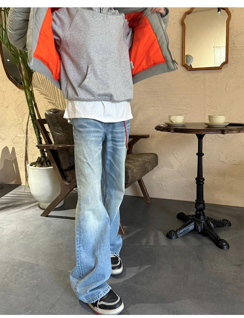 高货 冰蓝517风格水洗做旧猫须复古cleanfit直筒微喇男女牛仔长裤详情1