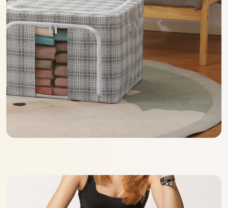 Light luxury cotton and linen steel frame box, thickened clothing storage box, household storage cotton quilt, pp board odorless organization box pic 14