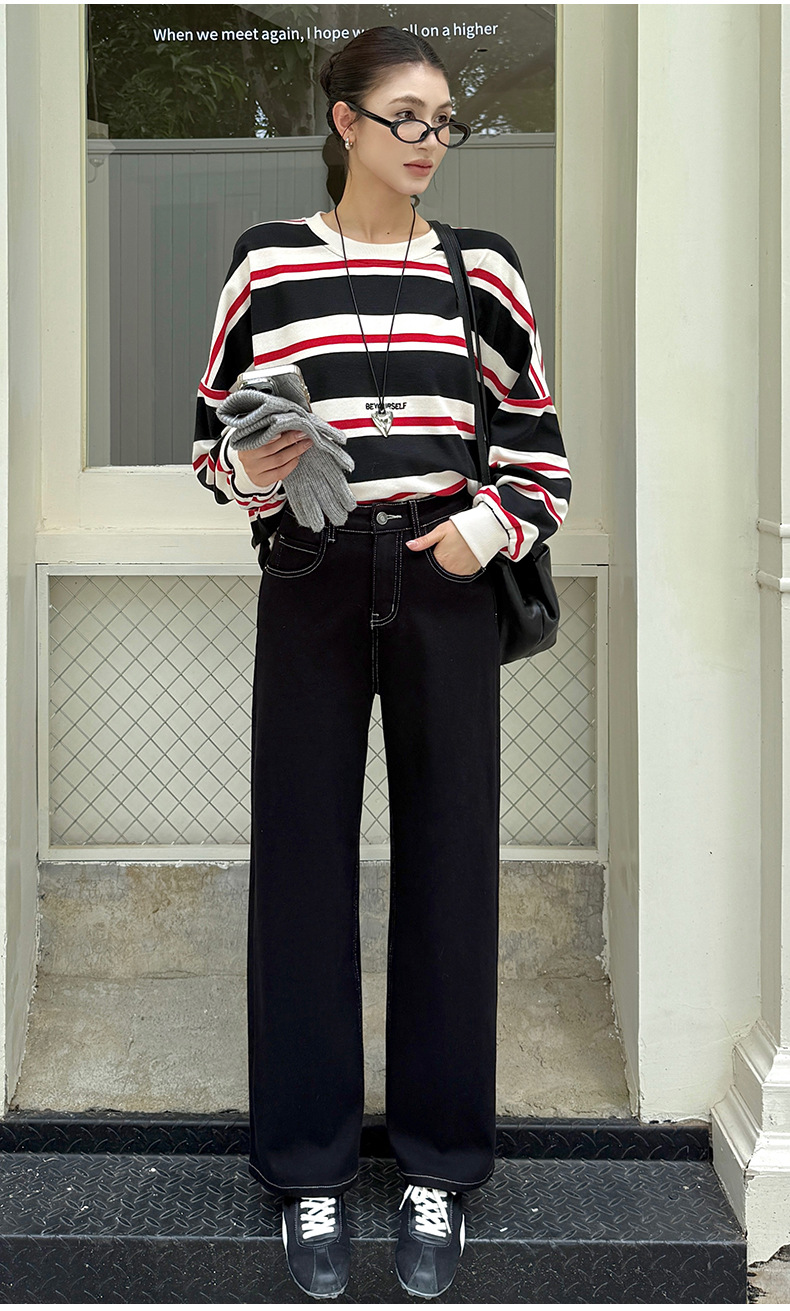 云长 窄版显瘦牛仔裤女冬季新款加厚直筒高腰休闲长裤子现货K0170详情29