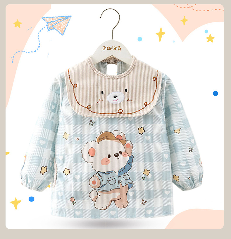 儿童罩衣秋冬季灯芯绒婴儿吃饭围兜罩衣宝宝防水防脏长袖反穿衣详情22