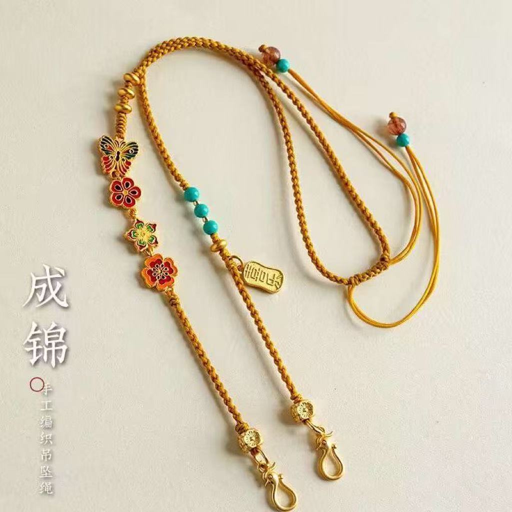 Hand-woven double-ear ruyi pendant, lanyard, high-end gold and jade collarbone chain for men and women pic 7