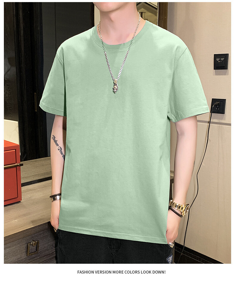 Pure cotton short-sleeved T-shirt for men, Hong Kong-style loose T-shirt, small drop shoulder, combed cotton, oversized, high-quality solid color base pic 29