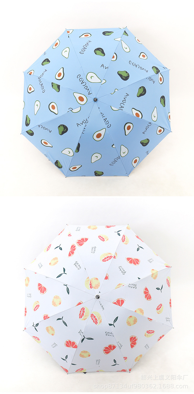 水果雨伞厂家批发三折遮阳伞晴雨两用黑胶伞太阳伞详情13