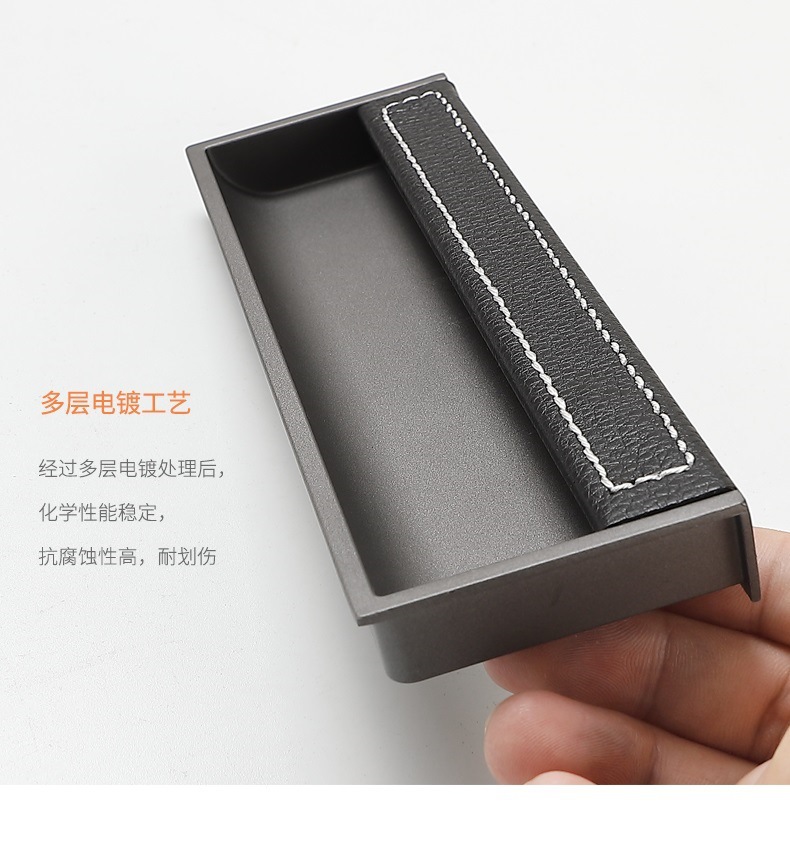 Leather handle drawers, invisible built-in tatami cabinet doors, slotted wardrobe cabinets, sliding doors, light luxury, built-in door handles pic 18