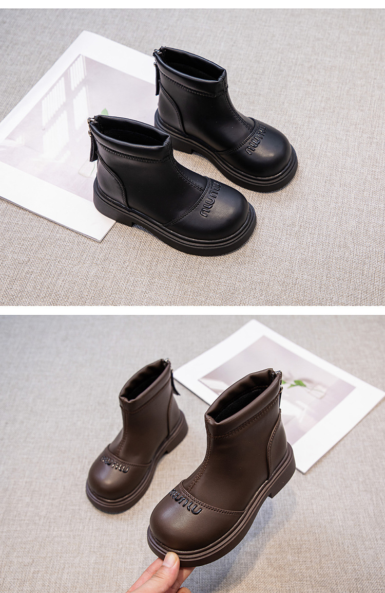 2024秋季新款女童中帮皮靴男童韩版儿童短靴时尚休闲中筒童鞋批发详情11