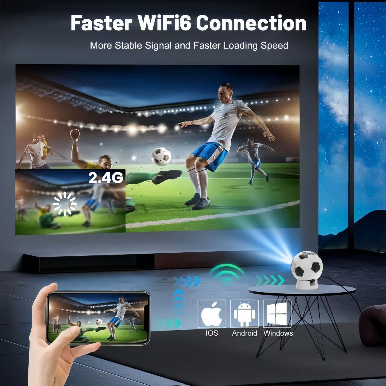YS-Q8 Cross-border Export version World Cup Football Projector, Home Ultra-high-definition 4K electronic focusing, mobile phone screen projection 720P factory wholesale pic 7