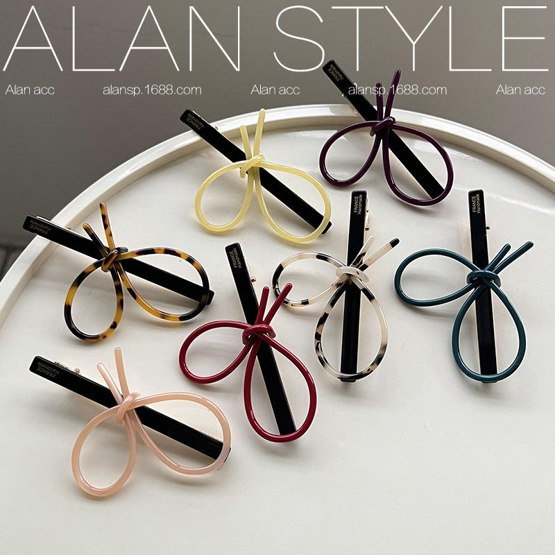 阿斓韩式简约ins风轻奢边夹高级感饰品醋酸镂空蝴蝶结鸭嘴夹顶夹详情6