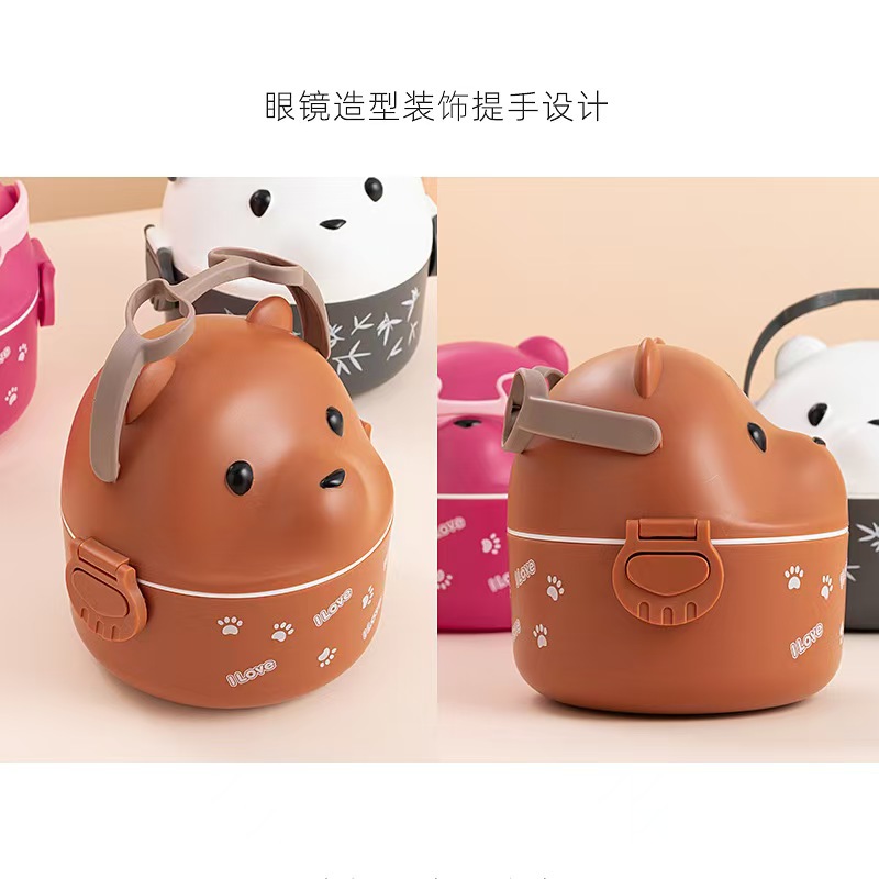 Eyeglasses Bear single-layer hand-held lunch box, office worker, Japanese student lunch box, microwave oven, heating tape lid bento box pic 5