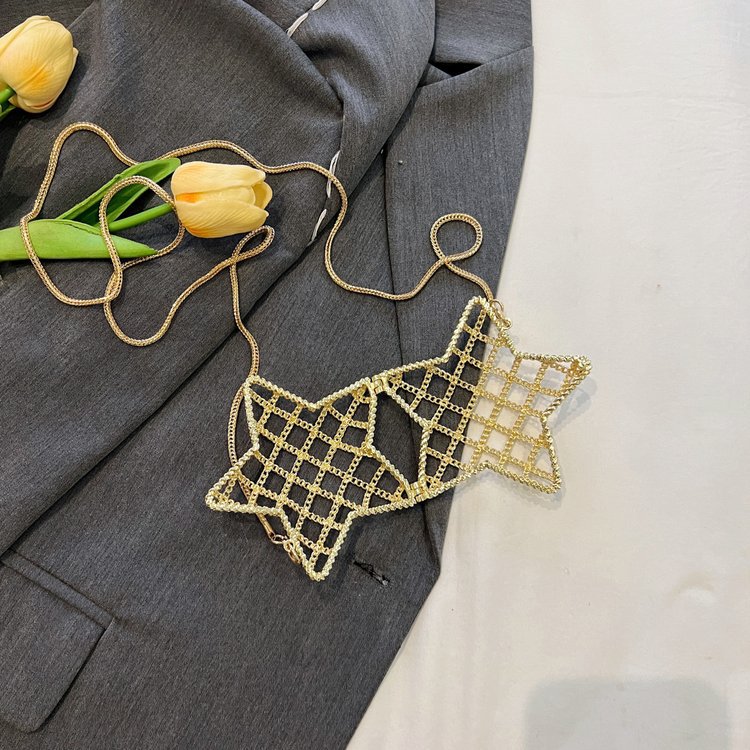 跨境2024夏新款小香风镂空金属星星包晚宴包单肩斜挎气质链条女包详情159