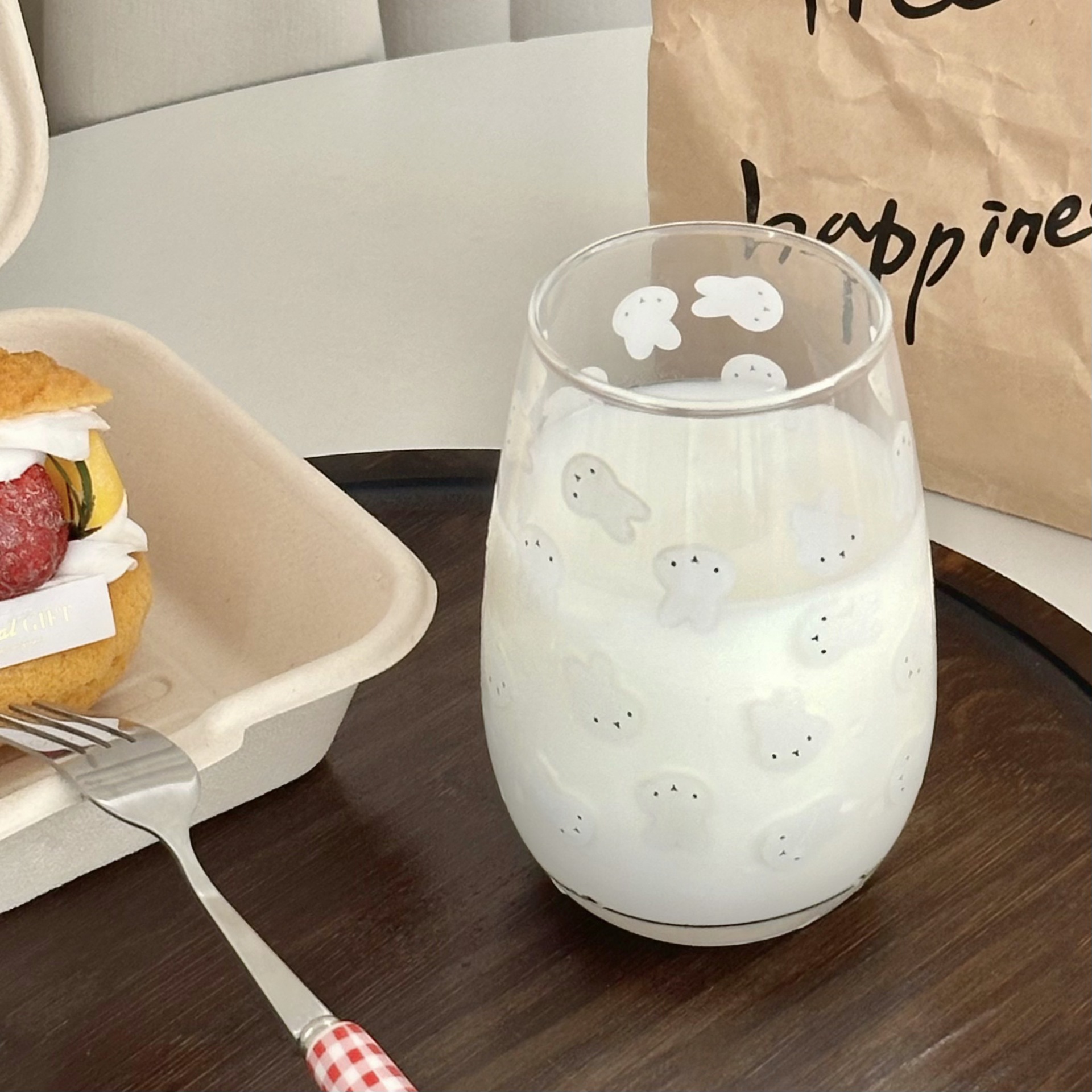 夏日可爱米菲免大肚杯小清新兔子图案玻璃杯居家早餐牛奶杯果汁杯详情17