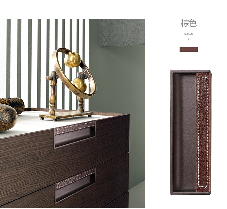Leather handle drawers, invisible built-in tatami cabinet doors, slotted wardrobe cabinets, sliding doors, light luxury, built-in door handles pic 7