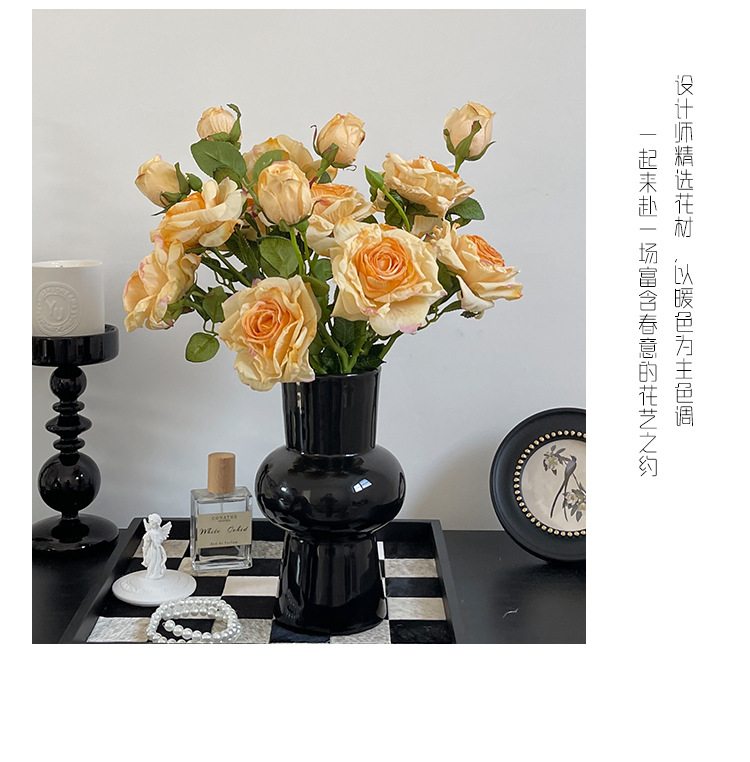 法式复古油画焦边玫瑰高级仿真手捧花束多头假花婚礼拍摄仿生干花详情14