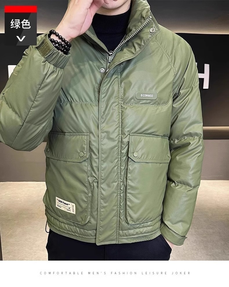 Xingmeng high-end down jacket for men, short stand-up collar pu leather top for winter, warm white duck down jacket for men pic 18