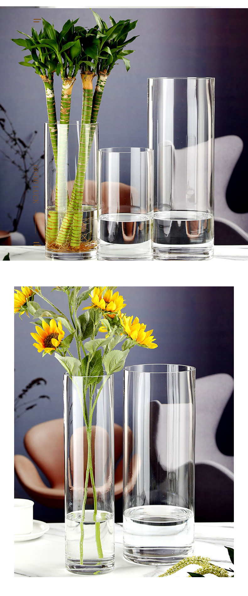 简约透明直筒桌面玻璃花瓶北欧大号插花落地花瓶新款客厅摆件花瓶详情18