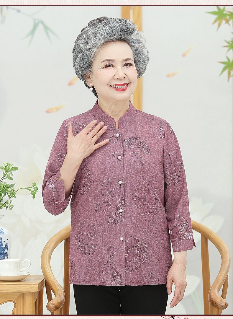 夏装衬衫女中老年人夏季七分袖套装妈妈短袖上衣老人太太妈妈款详情13