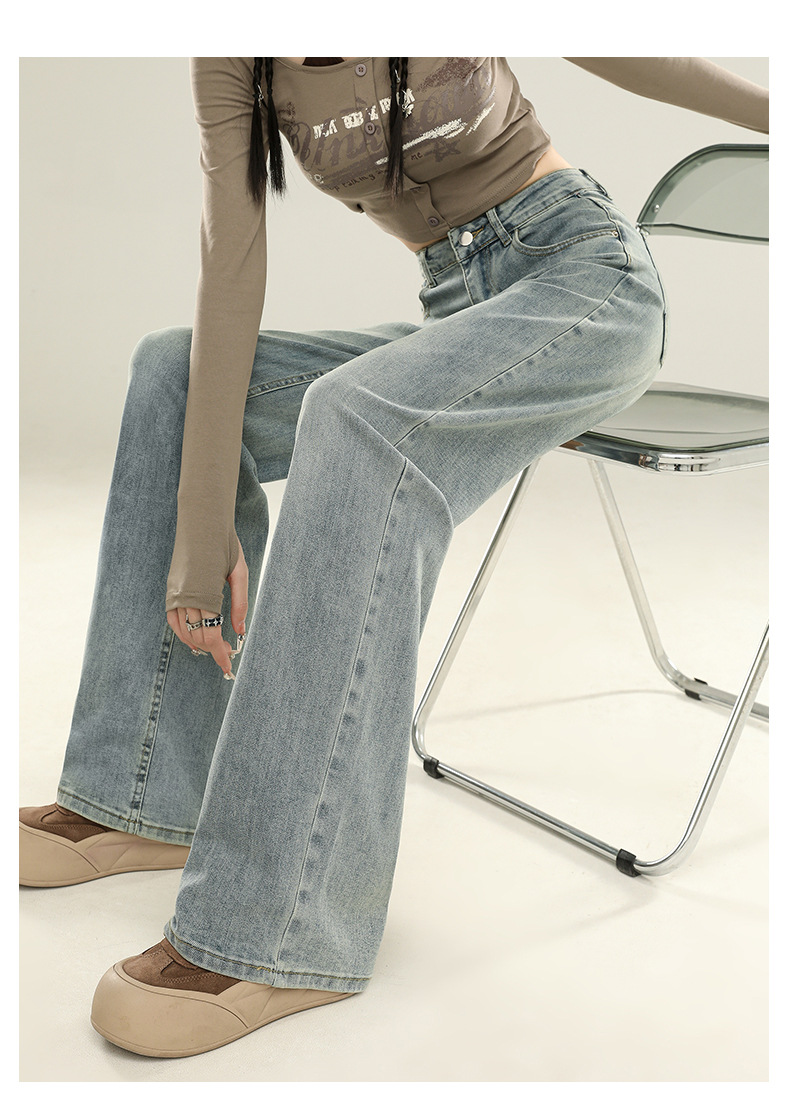 怀旧蓝直筒裤牛仔裤女秋季2025新款高腰显瘦垂感宽松窄版阔腿裤子详情19
