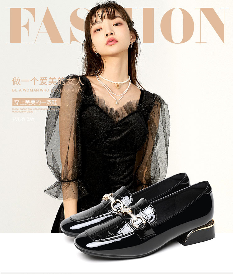 2024早春新款女单鞋低跟乐福鞋水钻漆皮亮皮大码女鞋韩版批发详情1