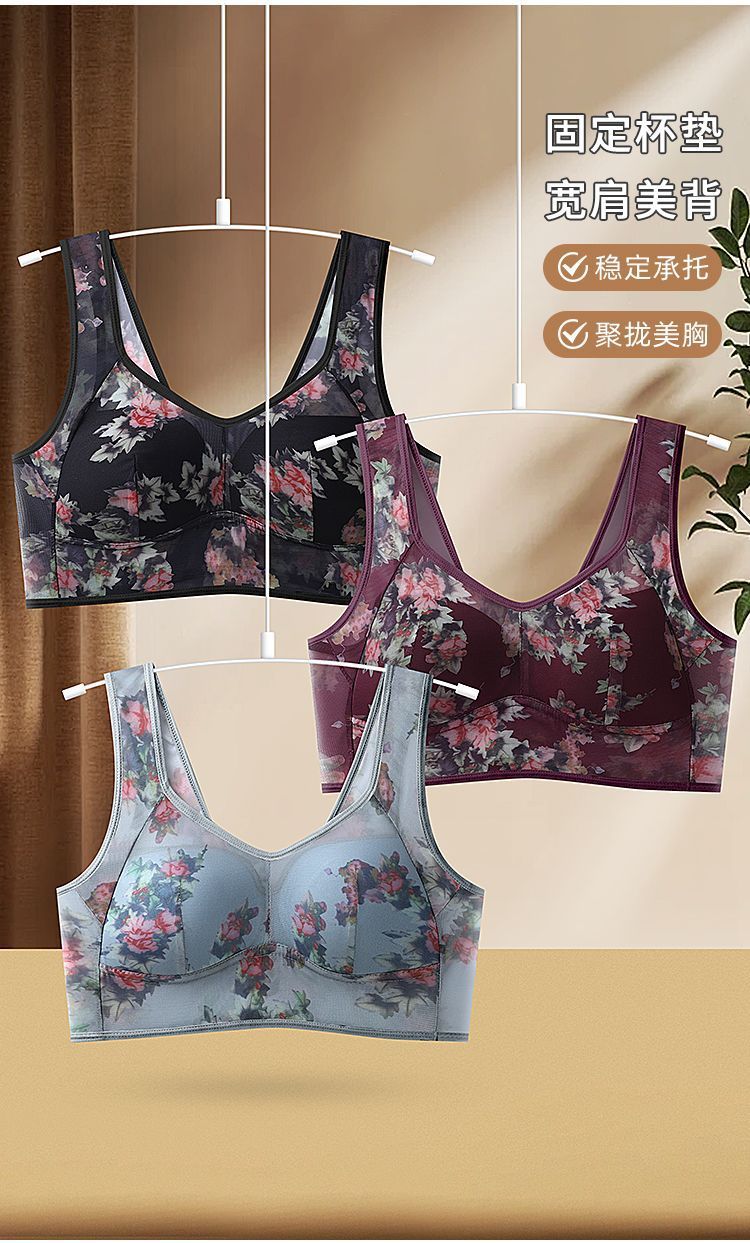 中老年妈妈内衣女士聚拢防下垂文胸罩无钢圈收副乳背心式运动抹胸详情2