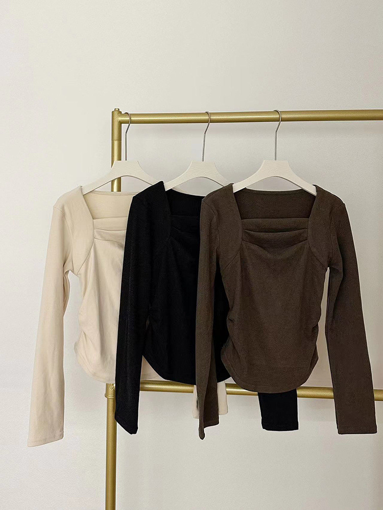 磨毛长袖t恤女秋冬内搭修身方领锁骨德绒打底衫短款上衣2024新款详情11