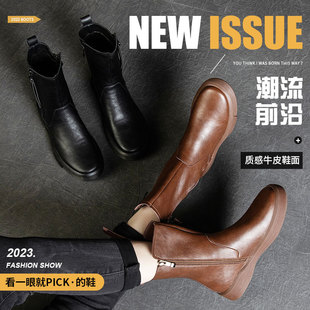 百搭秋冬马丁靴女厚底真皮加绒短靴子黑色瘦瘦骑士靴2025新款女鞋详情9