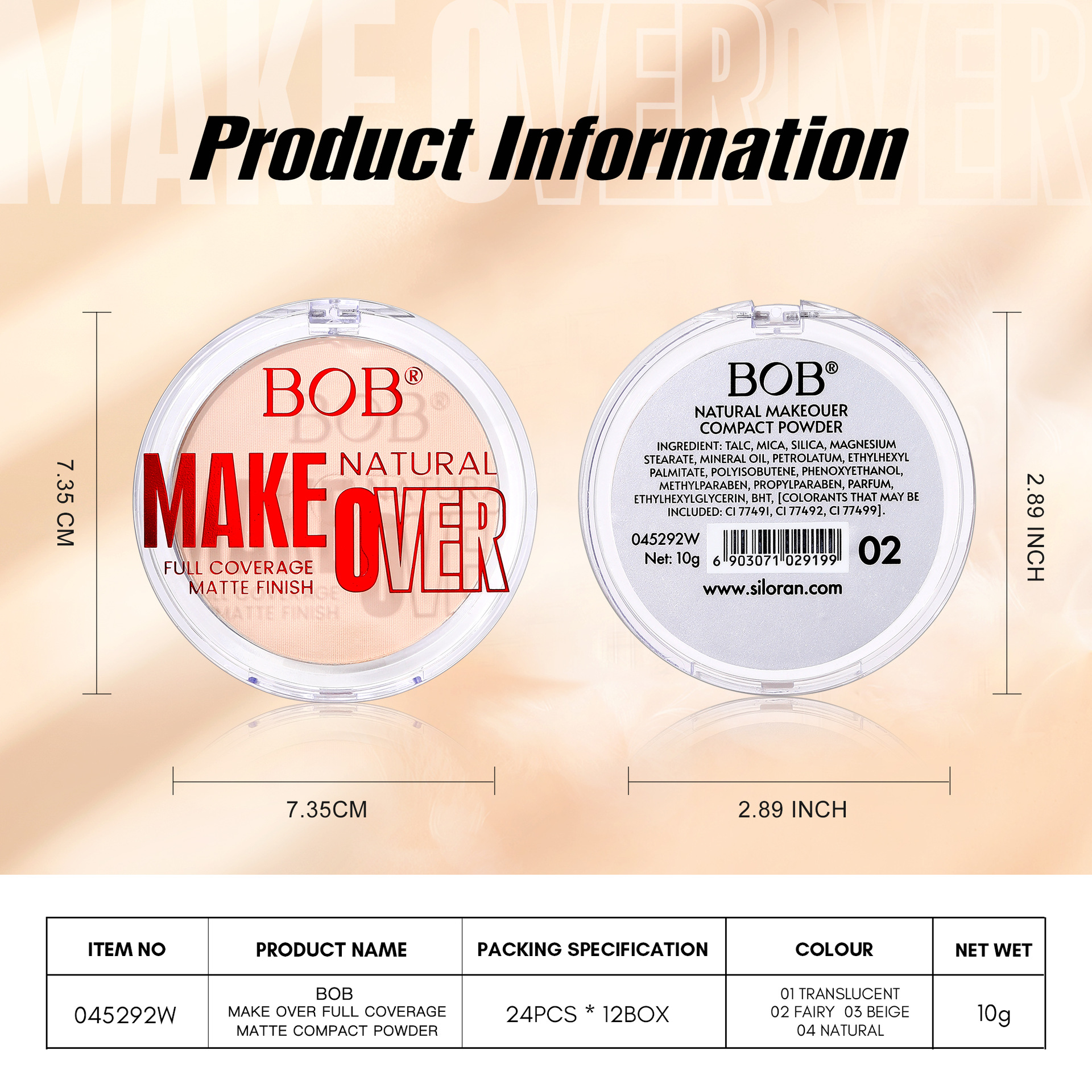 Cross-border bob waterproof naturally adherent setting powder compact pic 3