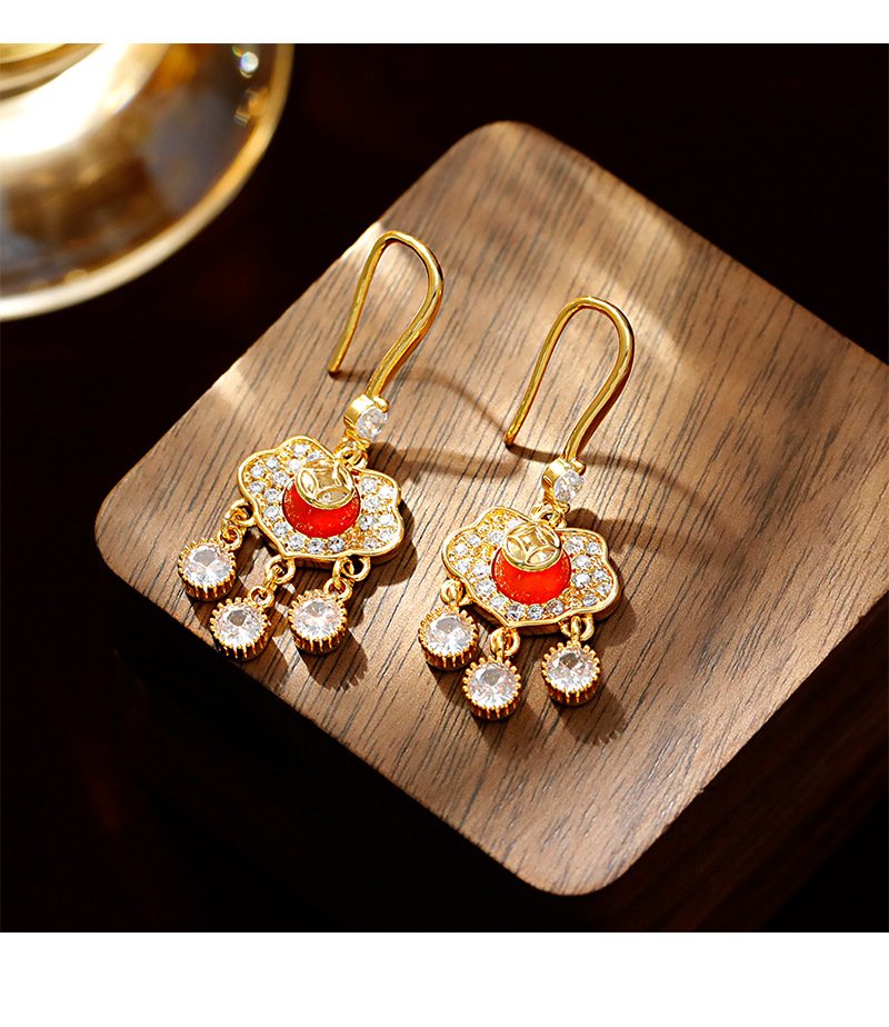 Hyacinth原创设计宫廷风平安锁耳坠国潮轻奢红玛瑙耳饰2025抖音爆款耳环女详情8