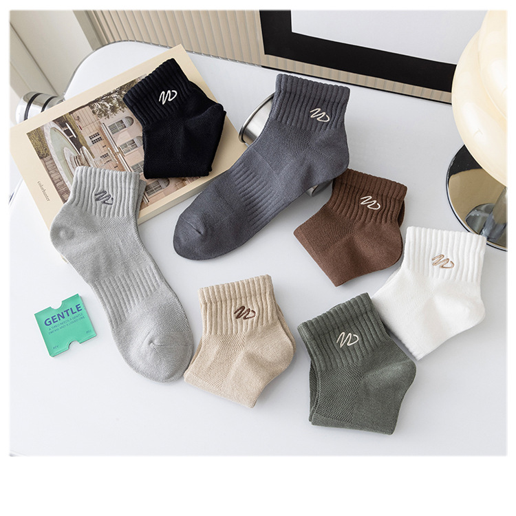 短袜男士春夏季刺绣纯色棉袜 低帮短筒休闲网眼袜子男船袜现货批详情18