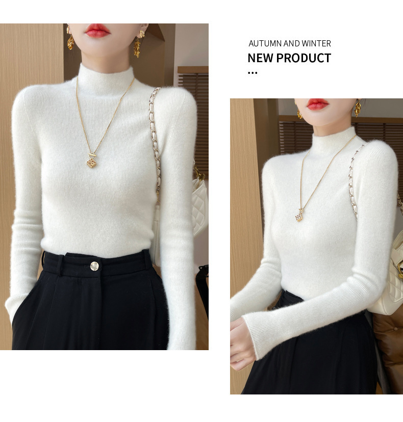 高端纯羊毛毛衣女士半高领秋冬季内搭打底衫针织衫上衣修身显身材详情24