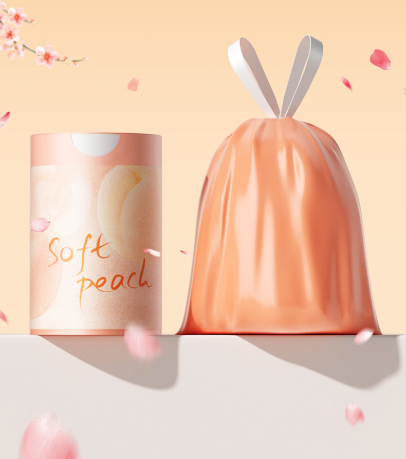 桃色免撕抽绳垃圾袋加厚不易破收口垃圾袋手提式塑料袋家用厨房详情5