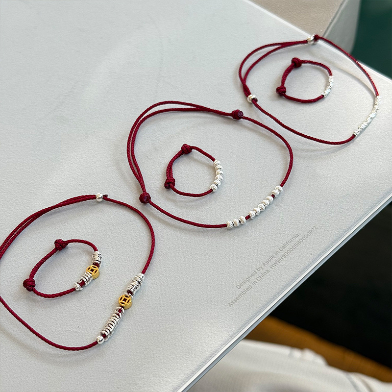 红绳套装s925纯银手工编织碎银子红绳手链女抽拉式可调节手串详情7