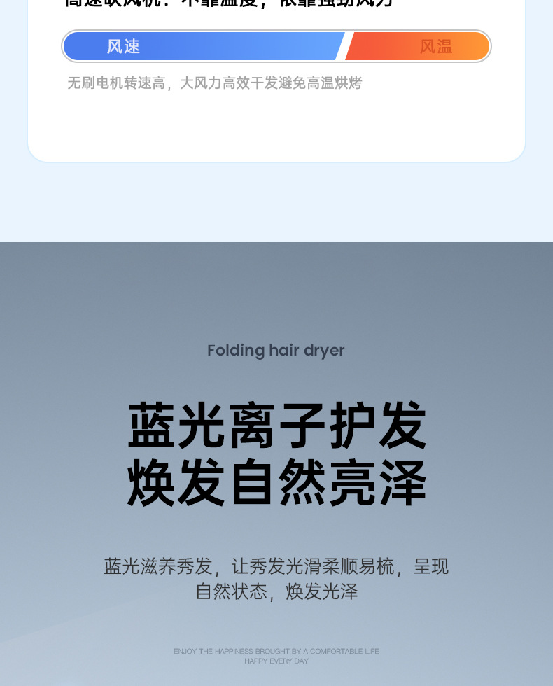 New folding household quick-drying electric hair dryer, portable hotel blue light T-shaped student dormitory hammer hair dryer pic 14