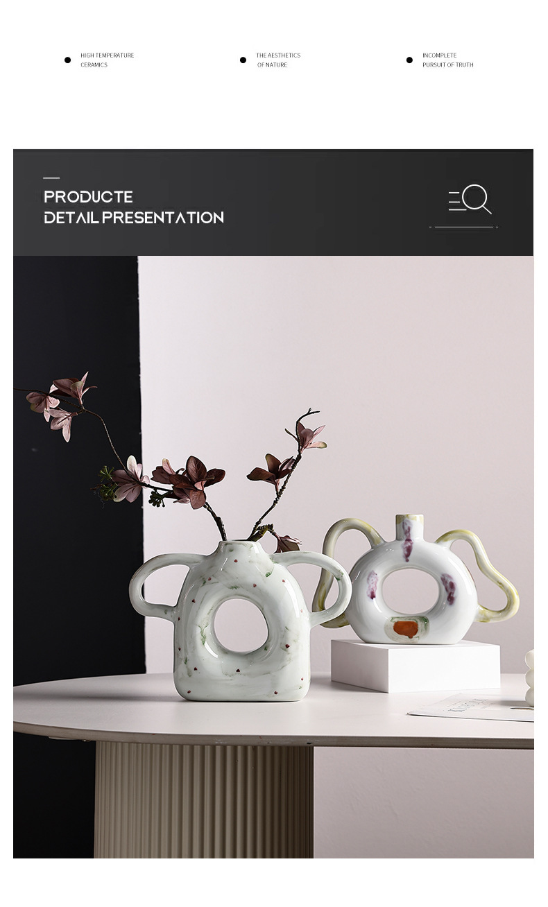 Cream-style ear vases, ceramic ornaments, living room entrance decoration, flower arrangement, high-end style, ins flower vases, table handicrafts pic 9