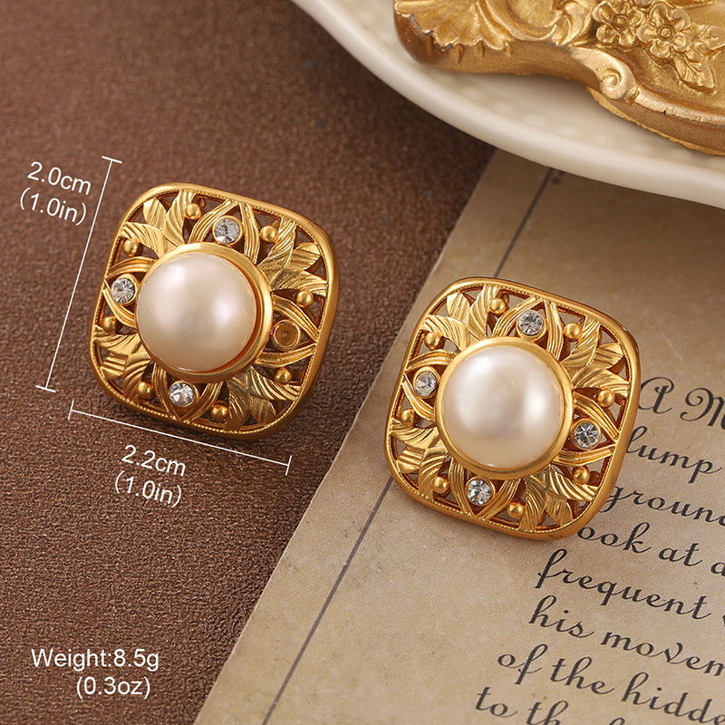 中古vintage复古耳环梵高油画系列滴油花朵珍珠流苏百搭耳饰批发详情16