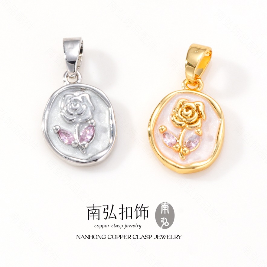 Oil-dripping rose pendant necklace clasp, copper-plated with real gold, high color retention and high-end feel, DIY jewelry necklace clasp pic 2