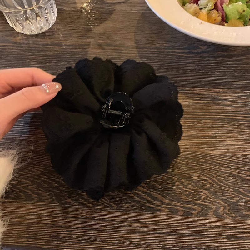 钟楚曦巴黎同款法式黑色蕾丝发抓头花抓夹女高级精致发夹鲨鱼夹子详情8