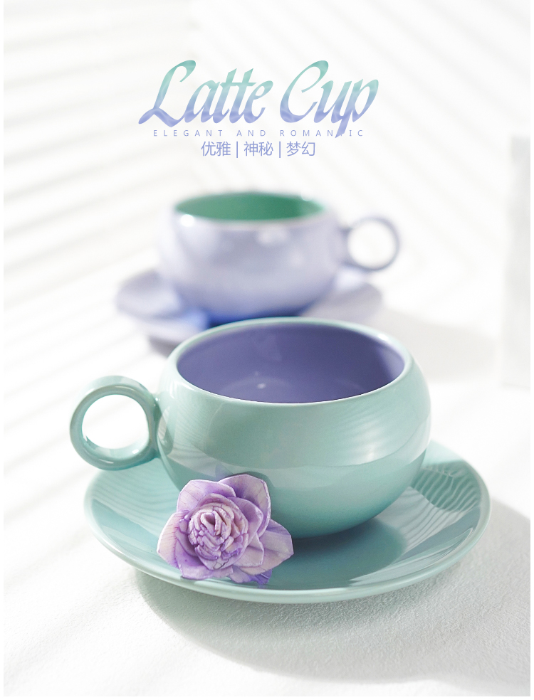 1F31 Egg cup Coffee Cup, ceramic color glaze color-blocking ins style macaron color-blocking latte latte latte cup pic 18