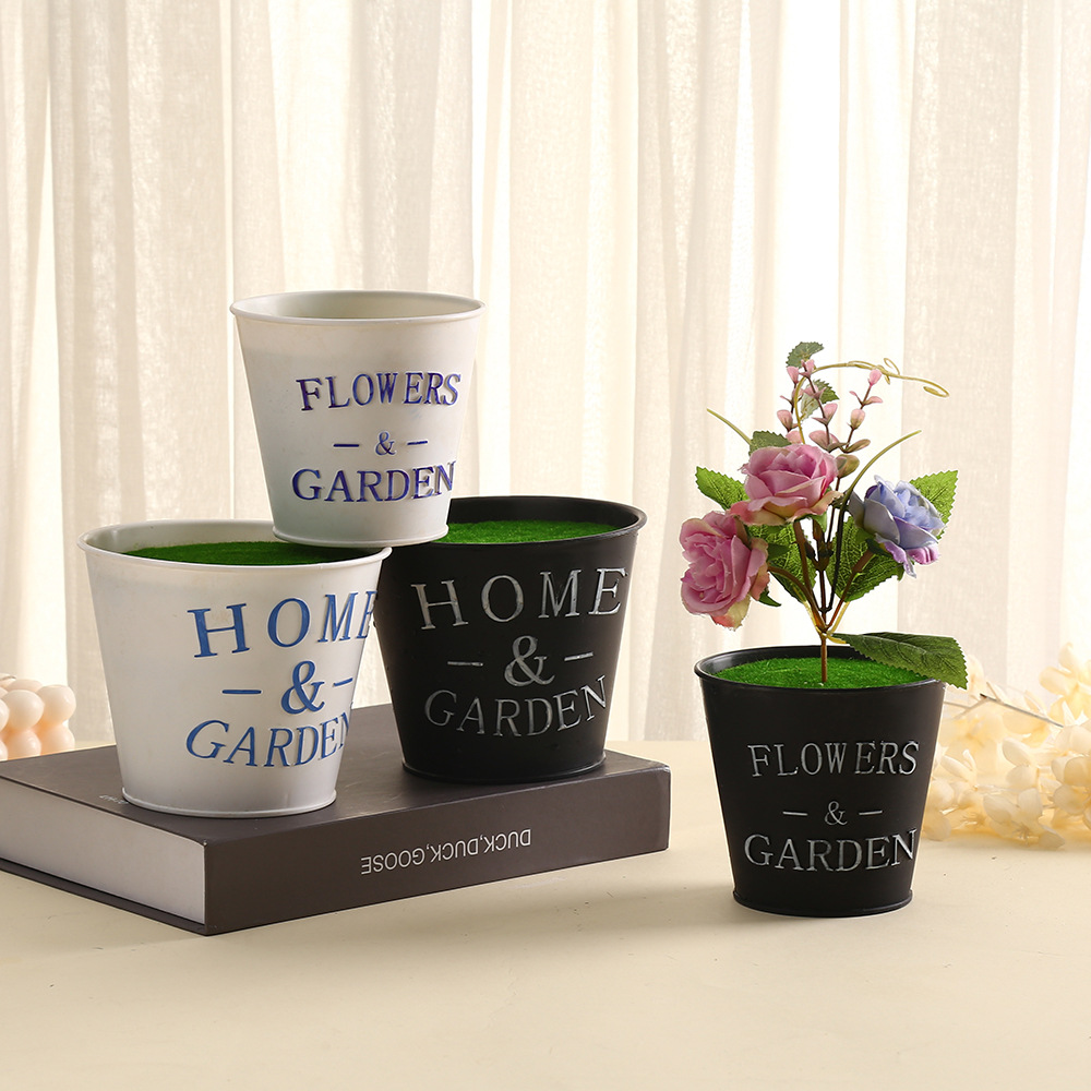 American-style garden imitation iron bucket, round succulent green plant iron pot, letter balcony garden plant pot decoration pic 1