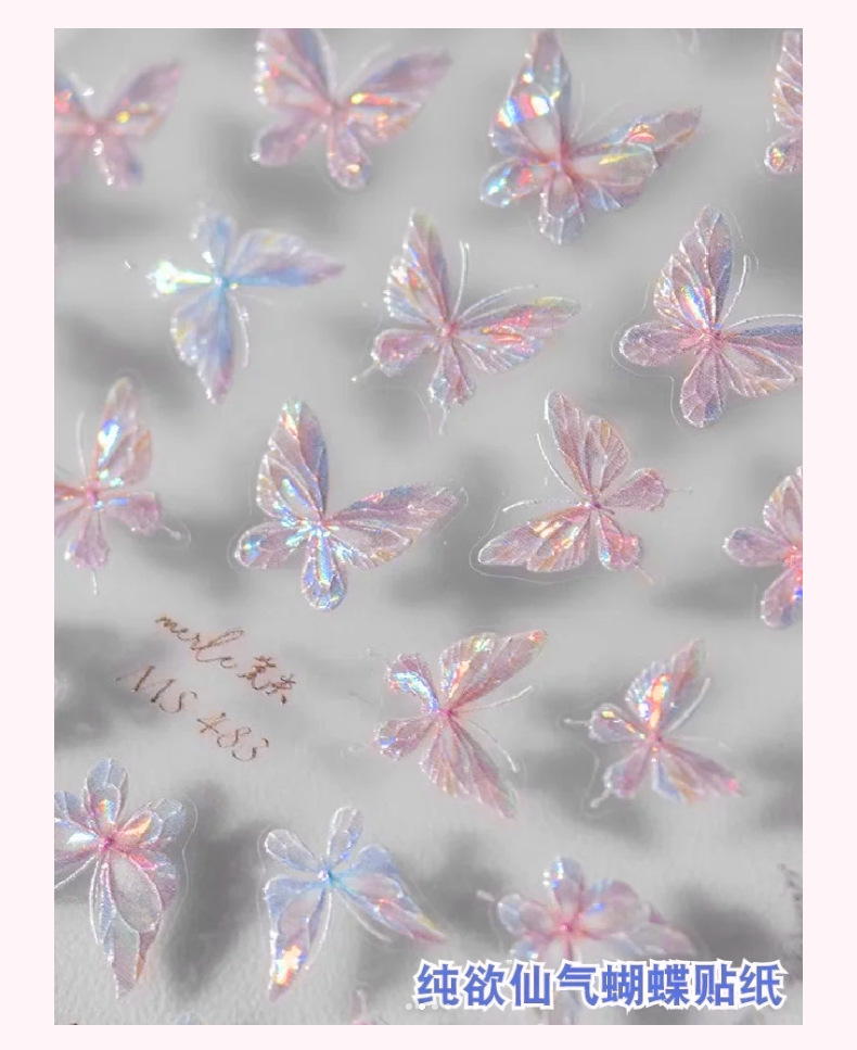 Shell polarized butterfly nail stickers, a popular embossed sticker with adhesive backing, a best-selling three-dimensional butterfly wearable nail sticker pic 2