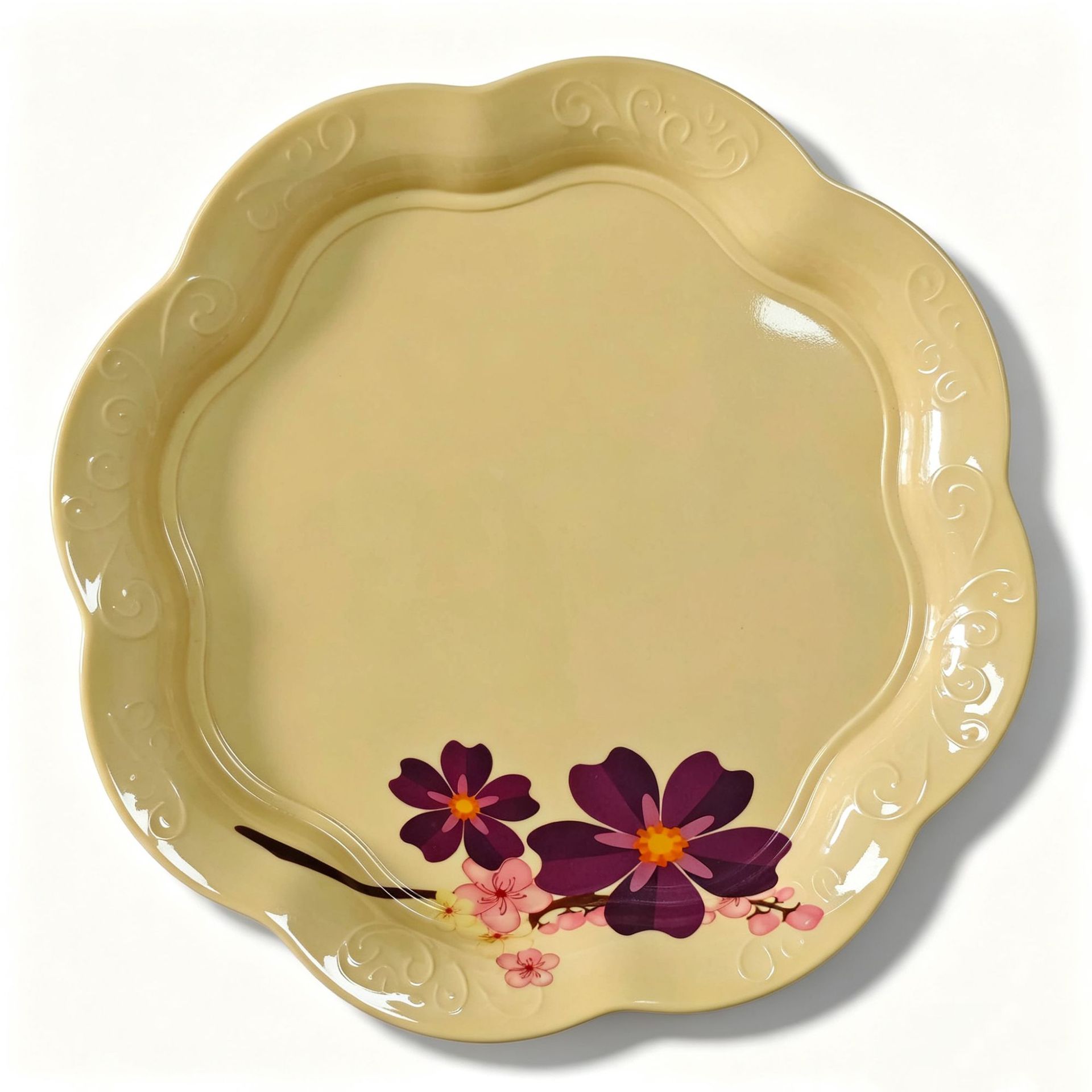 Commercial melamine yellow printed lace plate, scratch-resistant imitation porcelain, specially designed for hotel banquet display, plating and commemoration pic 3