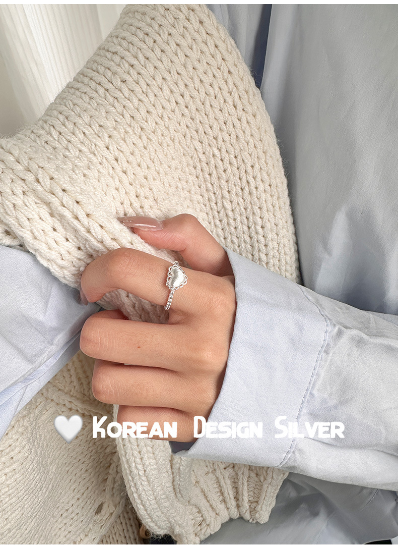 S925纯银拉丝爱心镂空戒指叠戴指环女韩版ins风小众设计款戒指详情5