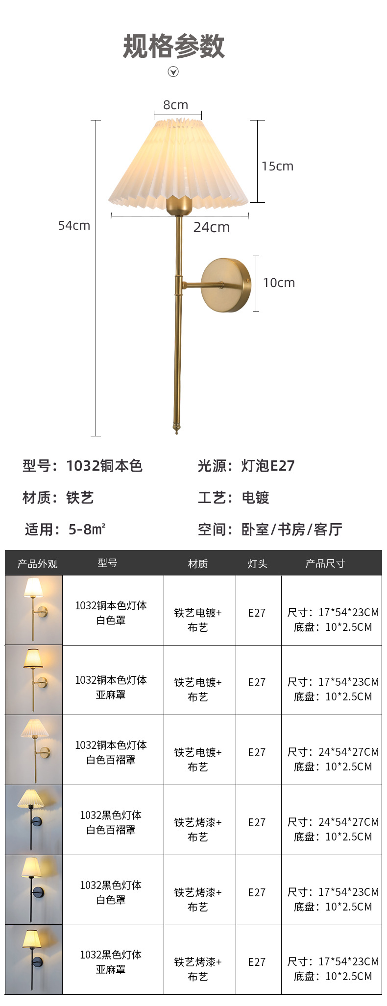 跨境亚马逊壁灯客厅卧室床头灯过道阳台走廊电视背景墙布罩壁灯详情12