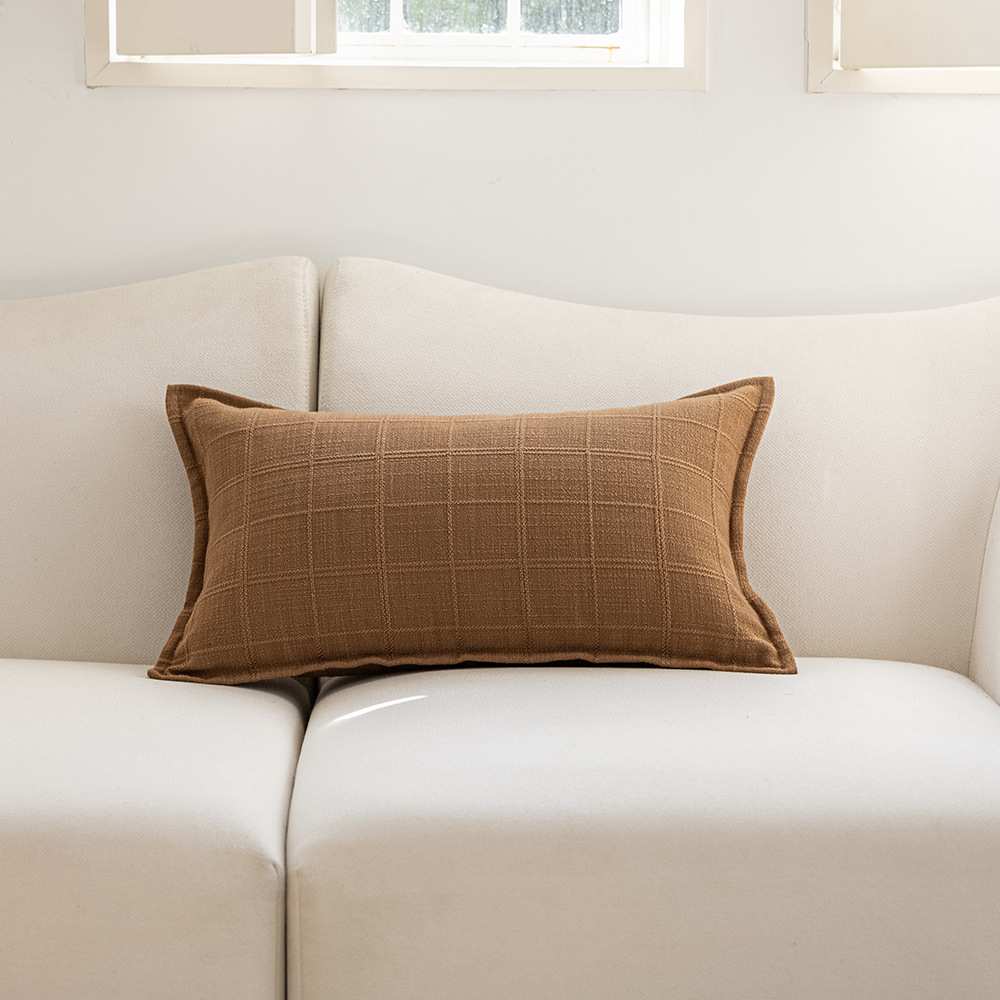 Cross-border minimalist style autumn and winter solid color polyester double-sided jacquard checkered home cushion Headboard sofa pillowcase pic 25